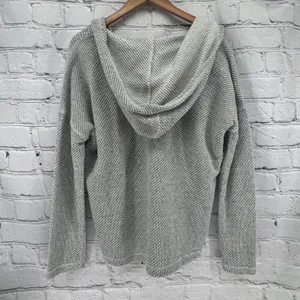 American Eagle Hoodie Women's XL Gray Textured Knit Cropped V Neck Casual thumbnail 2