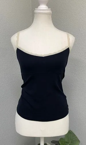 Victoria'S Secret Black Cami Tank White Lace Trim Top Y2k Coquette Dark Cottage thumbnail 1