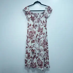 Anthropologie Cream & Red Floral Oahu Off The Shoulder Midi Dress Size 6 thumbnail 6