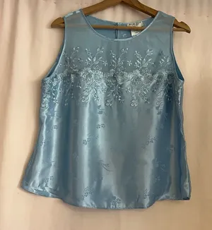 Embellished Blue Sleeveless Tank Top thumbnail 1