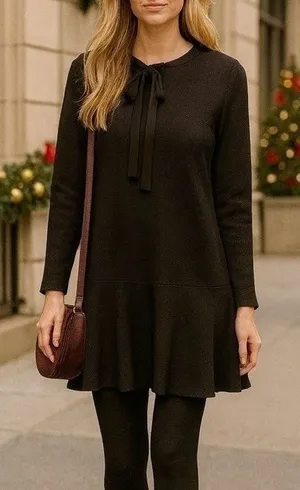 Altar'd State Black Long Sleeve Ruffle Hem Mini Dress thumbnail 1