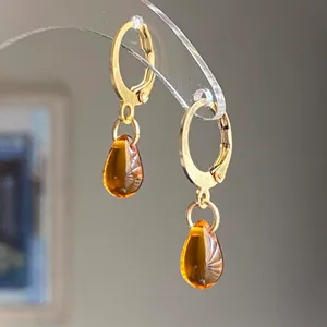 Handmade aurora olive green mini teardrop Czech glass simple minimalist earrings💚🫒💕 thumbnail 7