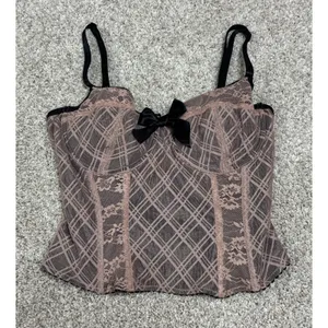 Y2K dELiA*s Dolls Kill Plaid Mesh Lace Bustier Corset Top Schoolgirl Goth Bow M thumbnail 3