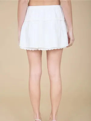 White Eyelet Lace Trim Tie Waist Mini Skirt – Medium thumbnail 2