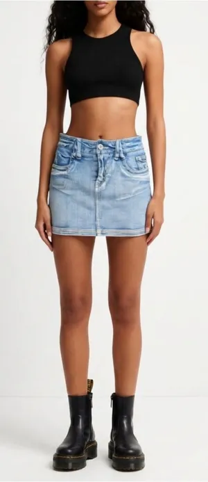 🌸MY2K Mudd Blue Denim Mini Skirt Embroidered Beaded Pockets Button Size S thumbnail 1