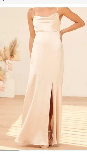 Moment in the Spotlight Champagne Satin Cowl Neck Maxi Dress size Medium new thumbnail 5