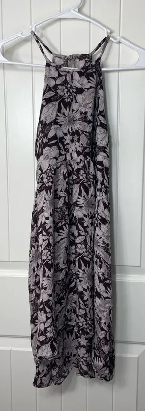 Kimchi Blue Anthropologie‎ women’s brown cream high low high neck summer dress M thumbnail 1
