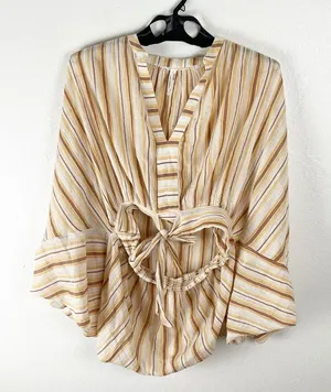 BY ANTHROPOLOGIE 100% Cotton Striped Tie-Front Blouse Size Small Boho Casual thumbnail 1
