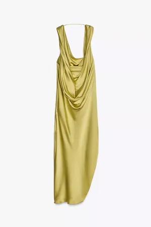 Zara maxi dress zwcollection satin flowy Sleeveless Lime evening party wedding thumbnail 8