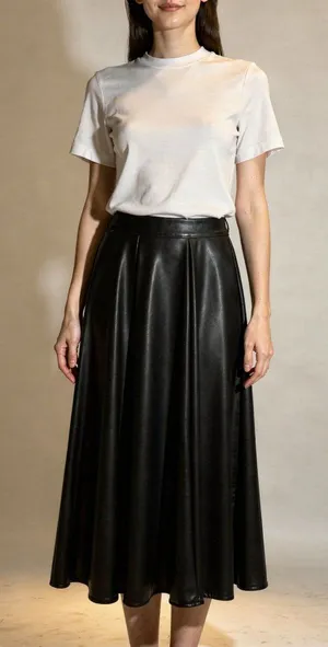 NWT ZARA Black Faux Leather High Waist Pleated Flared Midi Skirt XS thumbnail 1