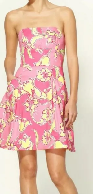 Lilly Pulitzer Day Lilly Hotty Pink Day Dress Pockets Strapless Size 6 A Line thumbnail 1