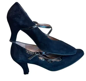 Beautyfeel black suede leather patent Mary Jane’s heels pumps shoes sz 39 (8) thumbnail 1