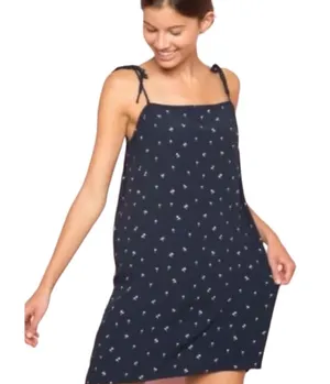 navy scattered micro palm print tie strap square neck mini dress thumbnail 1