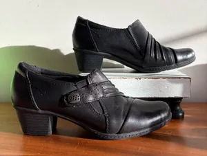 Earth Origins Madison Black Leather Pleated Slip On Block Heel‎ Loafers 6.5 thumbnail 1