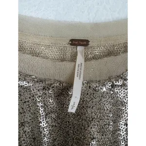 Free People Champagne Dreams Tee Small Neutral Gold Sequin Oversized Cropped thumbnail 5