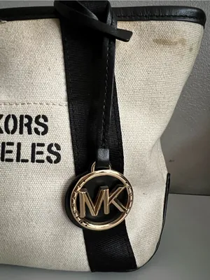 Michael Kors Small Off White Canvas Los Angeles Heart Tote Bag Black Trim Rare thumbnail 7