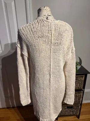 Free People Simply Sienna chunky knit 100% Cotton crochet Cozy Open-Front Cream Cardigan Sweater oversized Sz M versatile cover up coastal breathable open wave loose cable boho coastal thumbnail 4