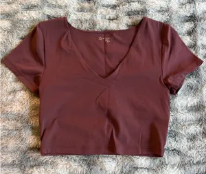 Offline by Aerie Real Me Crop Top - Burgundy M thumbnail 1