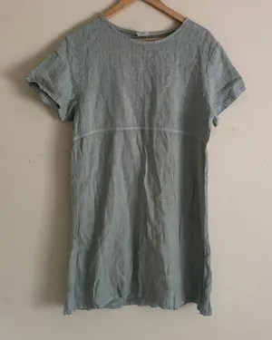 Marc + Ware Linen Dress M Sage Light Blue Floral Embroidered Lagenlook Cottageco thumbnail 1