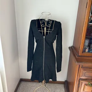Aritzia Wilfred Zip Front Fit Flare Dress Black Long Sleeve Size S thumbnail 2