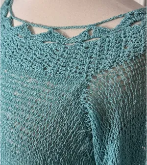 Teal Open Weave Ruffled Knit Tunic Sweater thumbnail 6