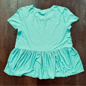 HOOKED UP turquoise teal baby doll top, size M thumbnail 3