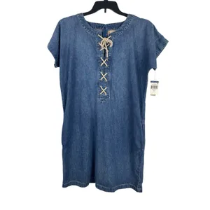NWT Polo Ralph Lauren Denim Dress Womens 10 Lace Up Bust Blue Chambray Boho thumbnail 5