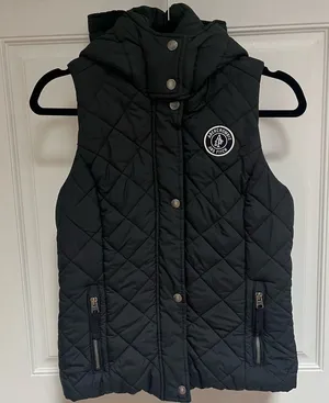 Abercrombie‎ & Fitch hooded puffer vest Y2K black fleece lined size small thumbnail 1