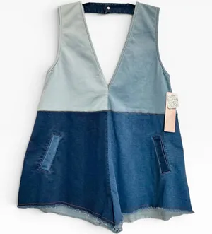Free People x Alice McCall Sweet Things Patchwork Denim Playsuit‎ Romper 6 thumbnail 1