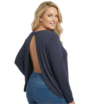 LOGO Lori Goldstein Blue Long Sleeve Open Back Shirt 3X thumbnail 2