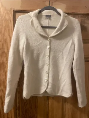 Ann Taylor Cream Shawl-Collar Button Cardigan size small flawed thumbnail 1