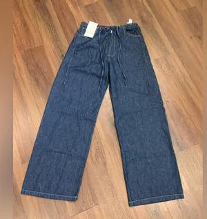 Drawstring Zara denim wide leg pants nwt $98 blogger fav casual classic fall $98 thumbnail 7