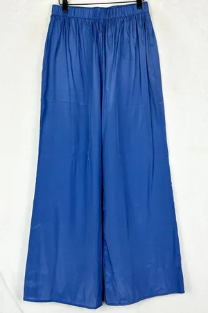 Needii Tencel Satin Wide Leg Pull On Pants Size Medium NWT Blue High Rise thumbnail 1