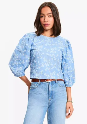 Loft Blue Floral Blouse thumbnail 1