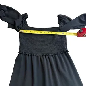 Aritzia Wilfred Women’s S Temptest Smocked Chiffon Mini Dress‎ Black Whimsigoth thumbnail 7