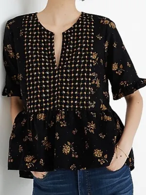 EUC Madewell Acorn Foulard Corduroy Top Black Floral Size Medium thumbnail 1