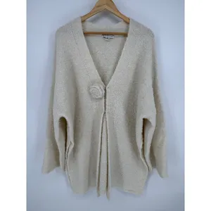 HYFVE Cardigan Sweater Womens Medium Cream Rosette Oversized Wool Blend Boucle thumbnail 9