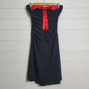 Moda International BK Strapless Red Bow Ruched Front Ruffled Hem Dress Size‎ 8 thumbnail 3