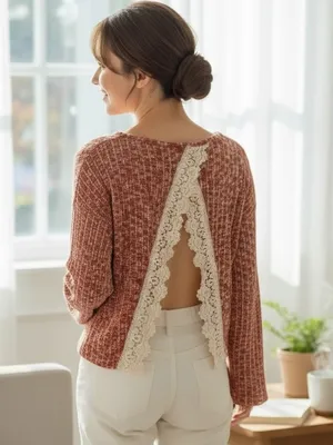 Entro Textured Orange and Cream Sweater thumbnail 2