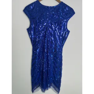 Md Blue Sequin Dress‎ Art Deco Beaded Flapper Party Great Gatsby Speak Easy 1920 thumbnail 2