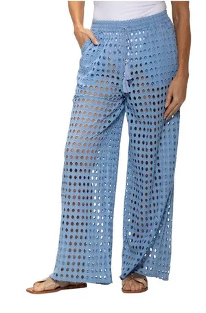 NWT Dotti Womens Cotton Openwork Dot Drawstring-Waist Pants 85289 Light Blue M thumbnail 1
