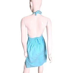Vintage Halter Dress Blue Boho Floral Embroidered Waist Lace Bodice Sun Dress 6 thumbnail 3