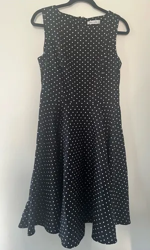Grace Karin Black White Polka Dot Fit & Flare Midi Dress Medium Office Work Modest Church thumbnail 1