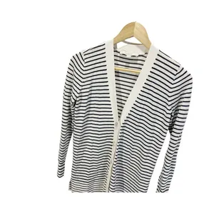 Loft Womens Cardigan Sweater Gray Striped Long Sleeve V Neck Knit Side Slit‎ XS thumbnail 3