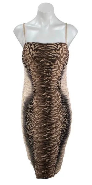 AFRM Amara Power Mesh Ruched Ombre Animal Print Midi Tank Sheath Bodycon Dress M thumbnail 1