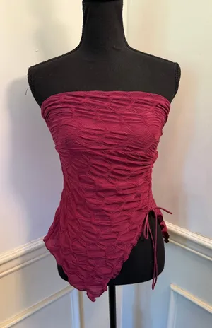 Silence + Noise Remy Textured Asymmetrical Tube Top Berry Maroon Y2K Side Tie thumbnail 1