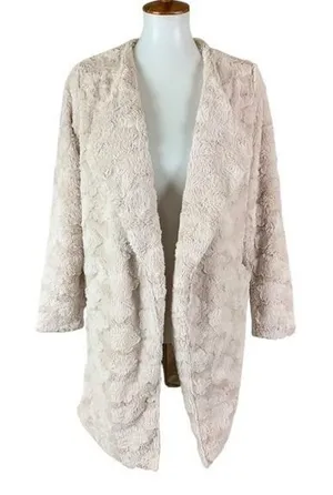 The Linen Duck Beige Textured Faux Fur‎ Open Front Cardigan Small Soft Plush thumbnail 1