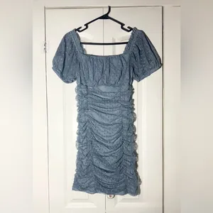 Blāshe Mini Dress blue Puffy Sleeve Ruched Polka Dots XS thumbnail 3