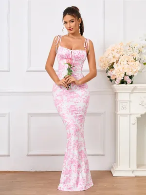 $69 NWOT Marthea Tie Shoulder Fishtail Hem Floral Print Maxi Dress - BFloral M thumbnail 5