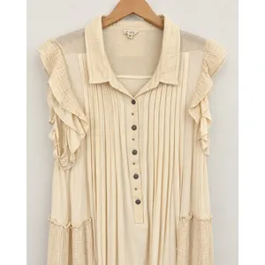 POL Boho Pleated Ruffle Mini Dress Cream Ivory Size M FKD10 thumbnail 5